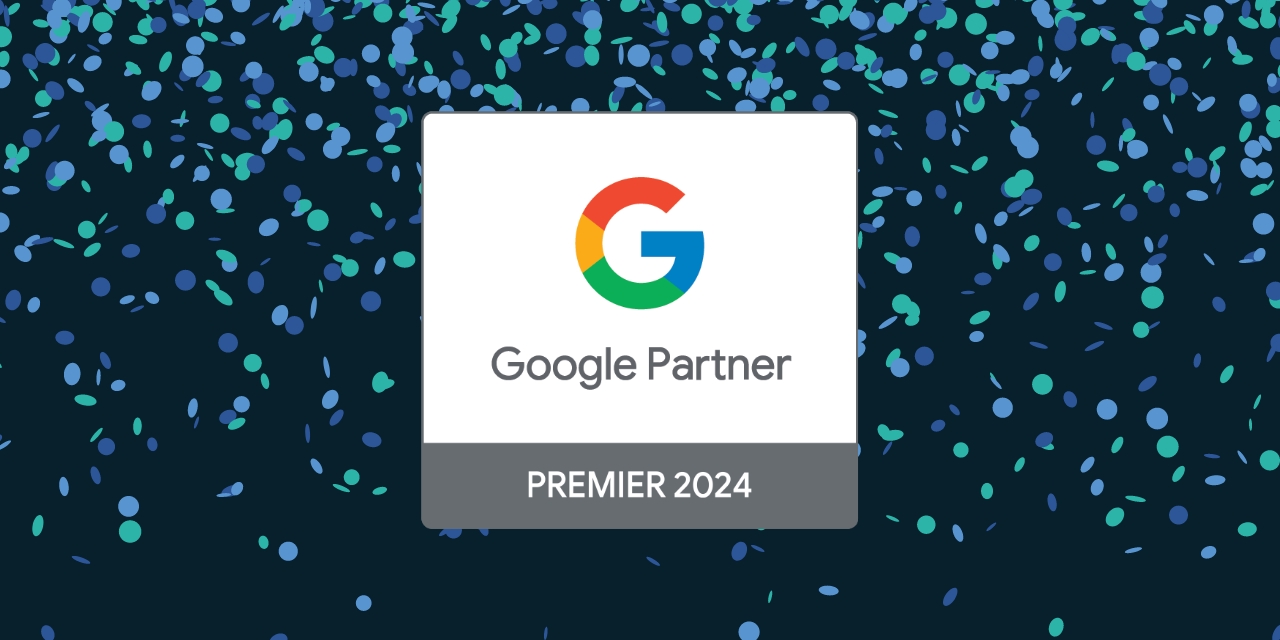 Google premier partners 2024 logo against a confetti background