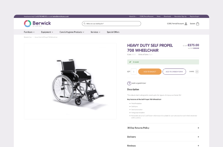 Berwick website product page design