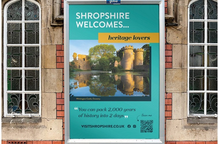 Train station poster with Shropshire Welcomes campaign