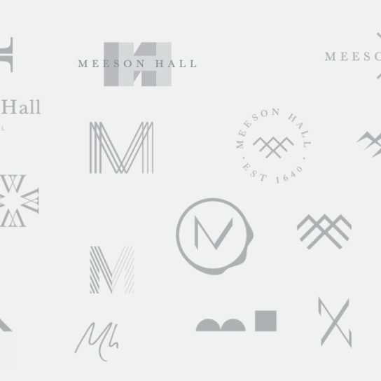 Meeson Hall logo development sketches