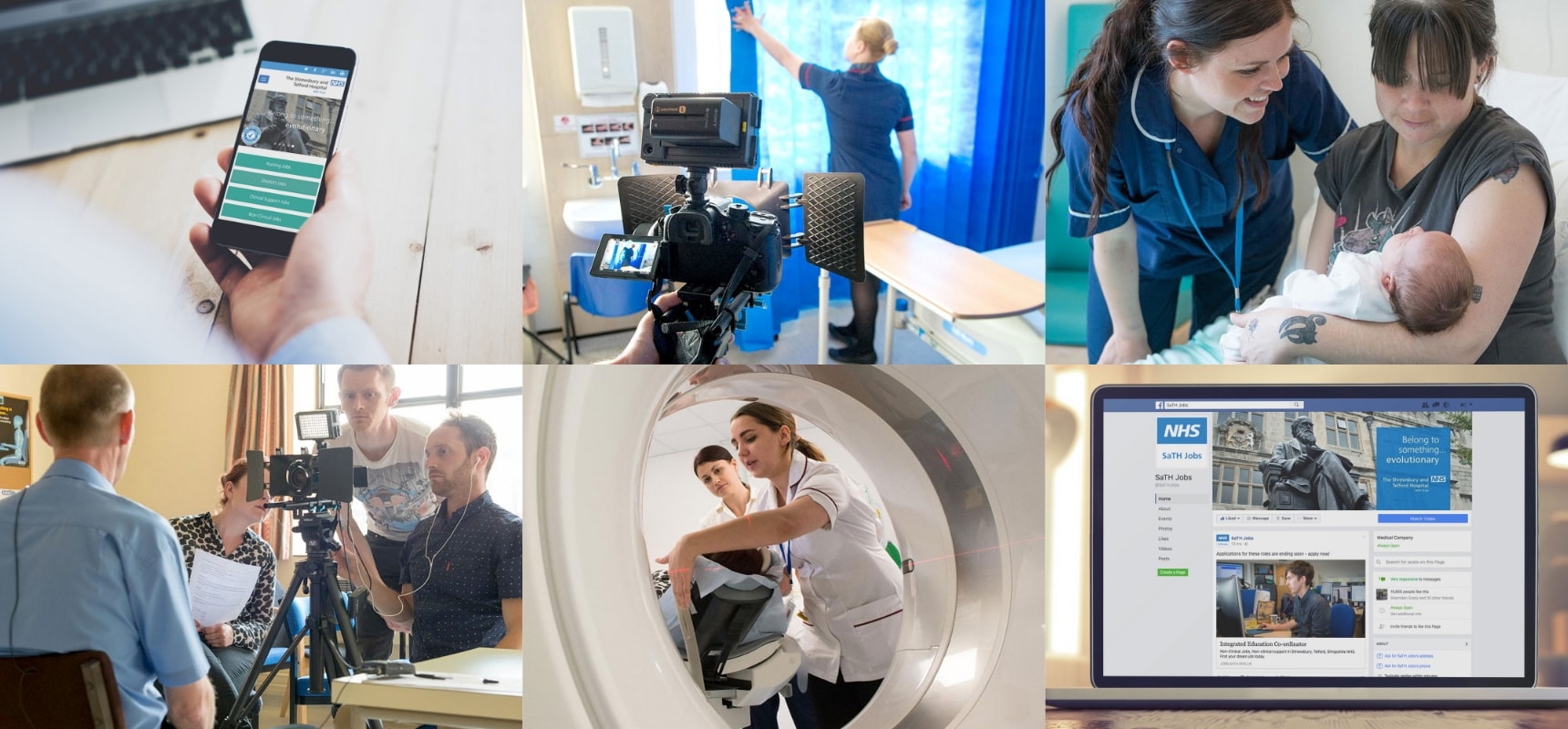 A montage of photos displaying NHS marketing initiatives by Clear