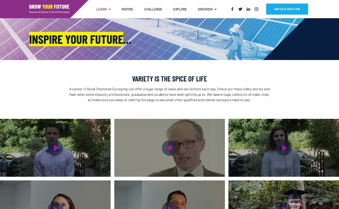 Grow Your Future website Inspire page