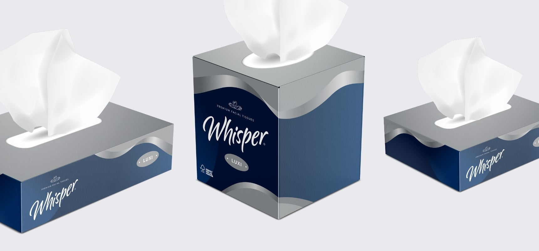 Study of the Whisper facial tissue packaging designs