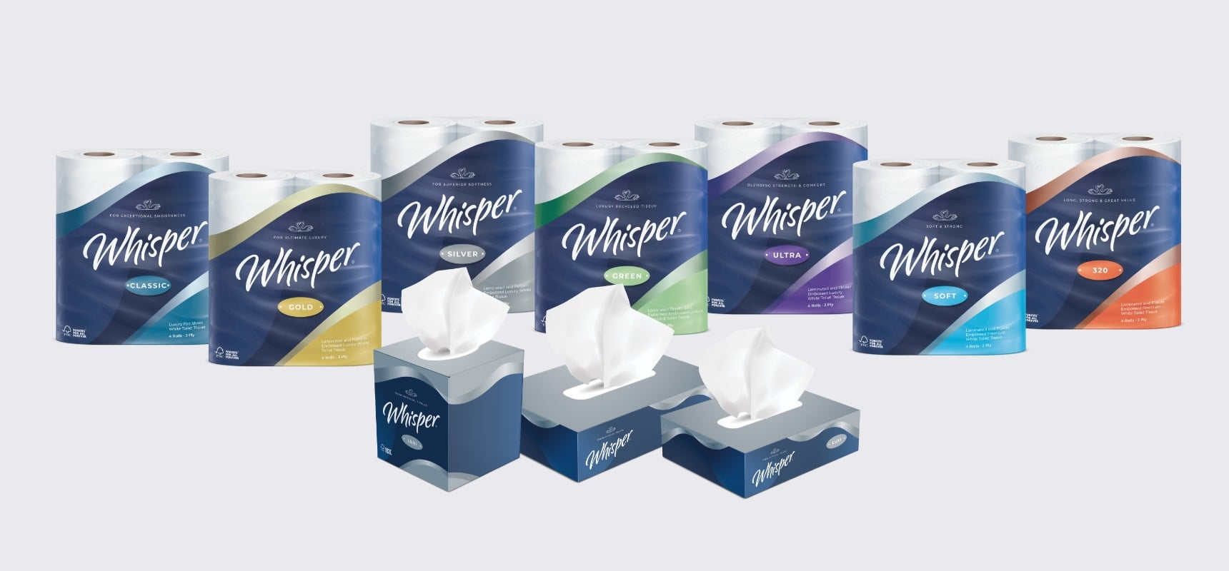 The Whisper family packaging designs