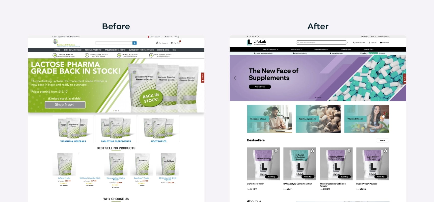 LifeLab before and after home page design