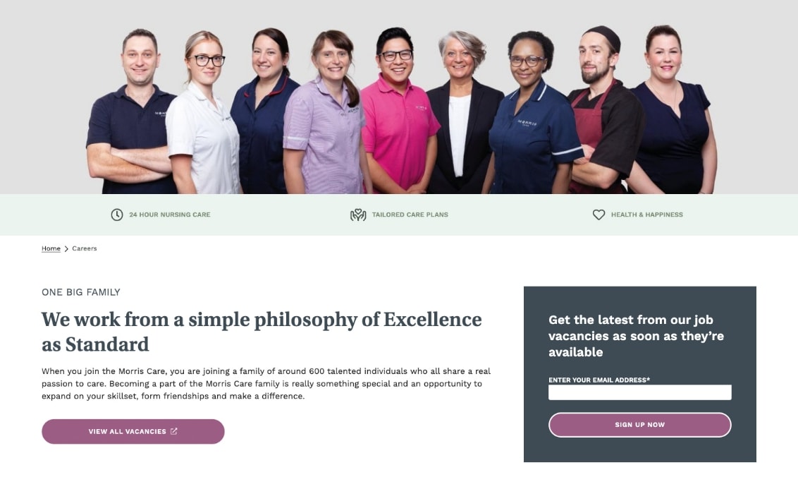 Desktop website design of the careers page