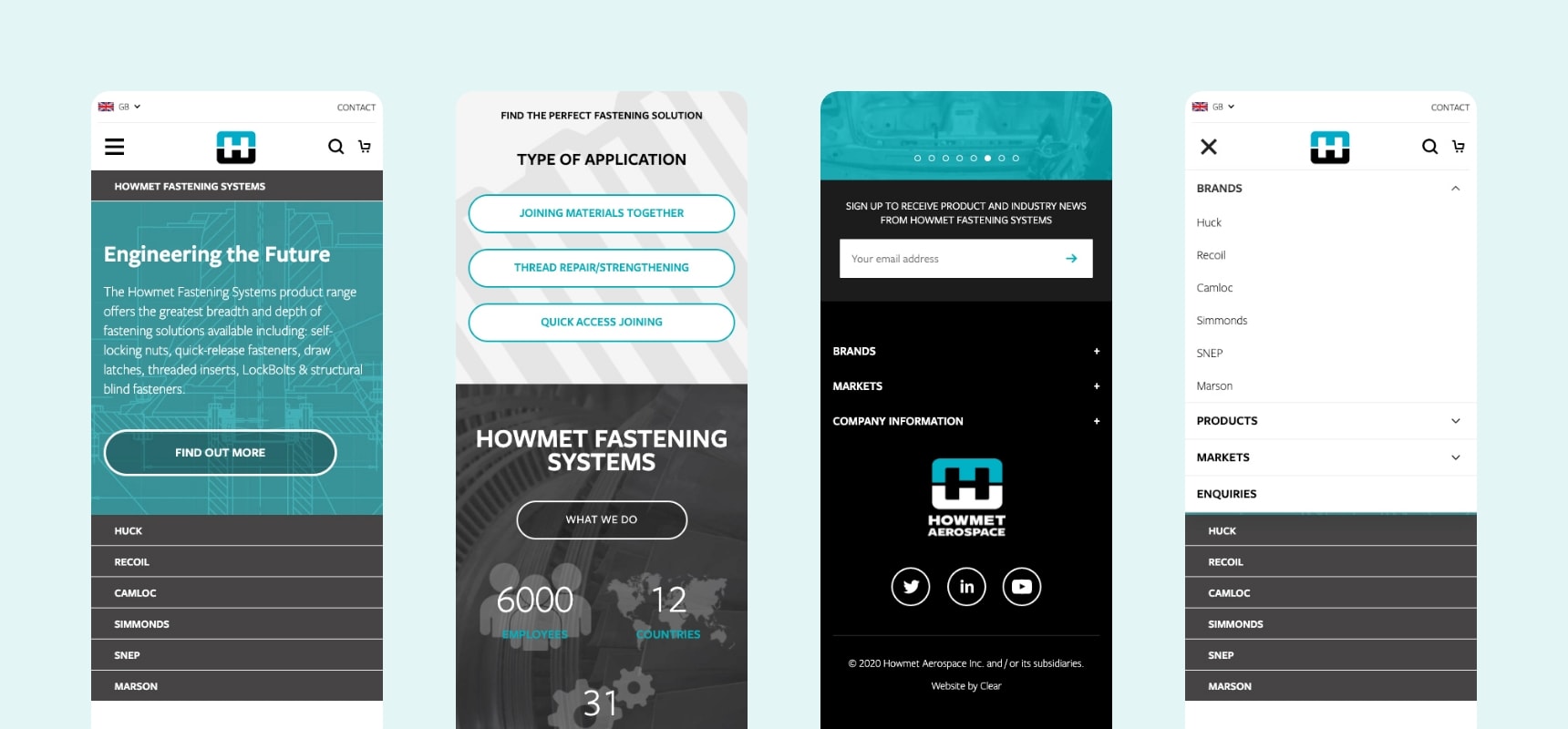 Howmet mobile home page and menu design