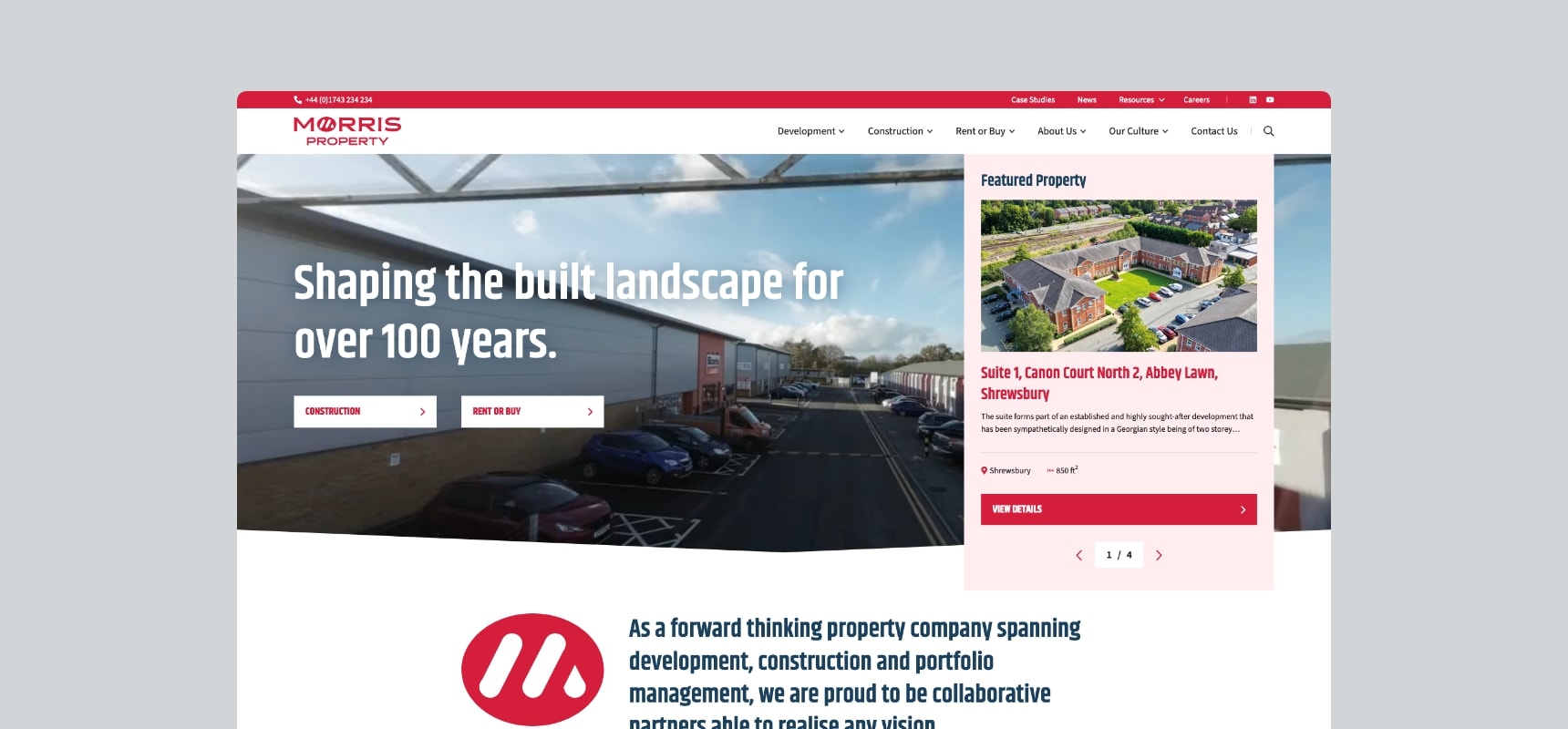 Morris Property home page desktop design
