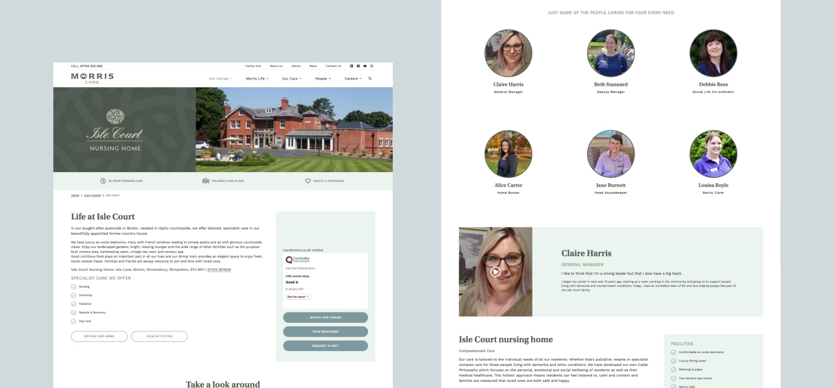 Desktop website design of the care home information page