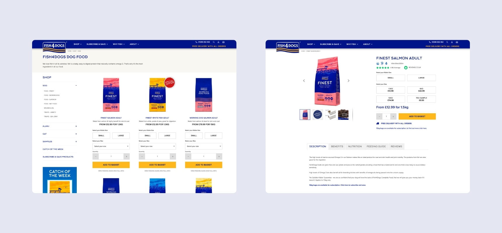 Desktop category and product page design